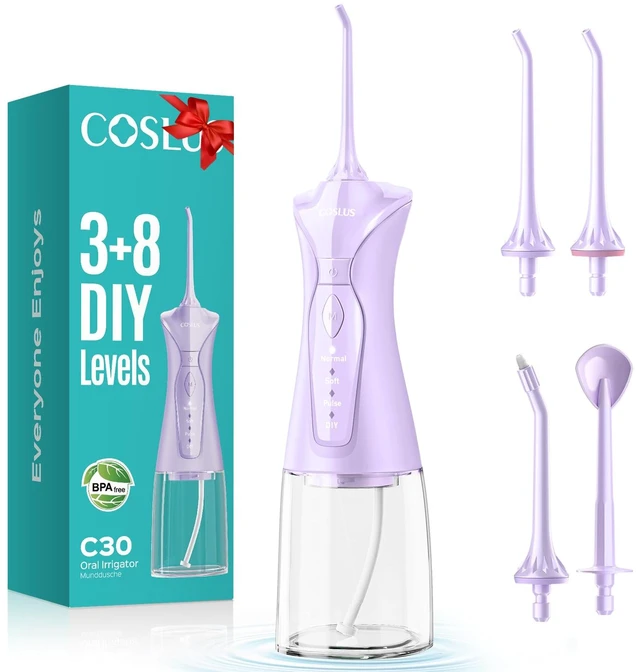 Main image of C30 Portable Water Dental Flosser Pick Teeth, Upgraded DIY Mode | 300ML Larger Tank, 4 Modes for Family Gentle & Precision Oral Care, Cordless Portable for Home Travel Use, Purple, 1Pcs