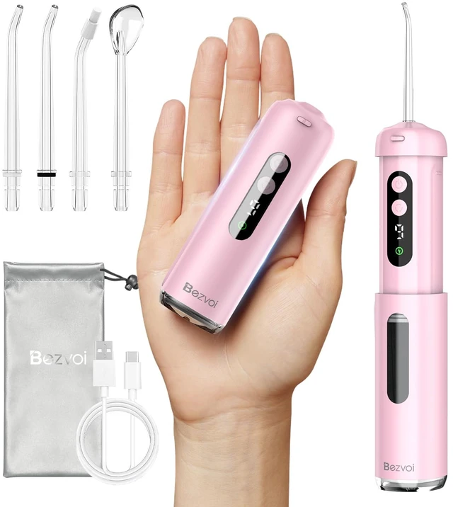 Main image of Mini Water Flosser for Travel, 9 Pressure Settings & 90-Days Battery | Telescopic Wide-Mouth Water Tank, IPX7 Waterproof Portable Water Dental Pick Cordless for Braces, Sensitive Teeth, Pink