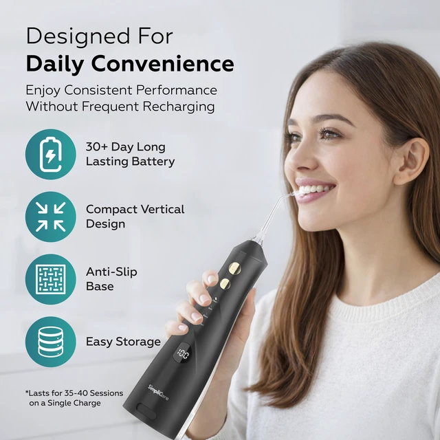 Alt view image 3 of 7 - Cordless Water Flosser, 10-150 PSI for Braces & Sensitive Gums | 4 Pressure Modes (10-150 PSI), 270ml BPA-Free Tank, IPX7 Waterproof, USB-C Rechargeable Up To 15 Days, Whisper-Quiet