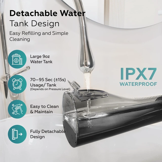 Alt view image 4 of 7 - Cordless Water Flosser, 10-150 PSI for Braces & Sensitive Gums | 4 Pressure Modes (10-150 PSI), 270ml BPA-Free Tank, IPX7 Waterproof, USB-C Rechargeable Up To 15 Days, Whisper-Quiet