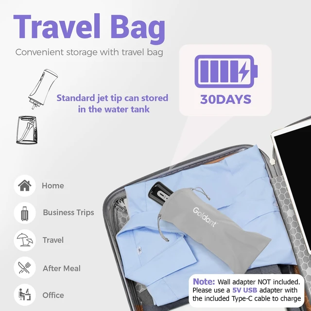 Alt view image 3 of 7 - 2026 New 350ML Water Dental Flosser Teeth Pick with Bag, 5 Modes Portable Cordless Oral Irrigator Cleaner, Electric Rechargeable IPX7 Waterproof for Home Travel Teeth Cleaning Flossing (Black)