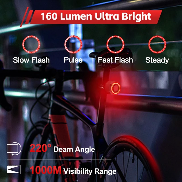 Alt view image 2 of 7 - 110dB Bike Alarm with 160 LM Rear Light, USB-C Recharge with Remote | 3 Ringtone & 3 Volume & 7 Sensitivity, 4 Lighting Mode, Auto ON/OFF Smart Brake Light, IP65 Waterproof, Anti-Theft Vibration
