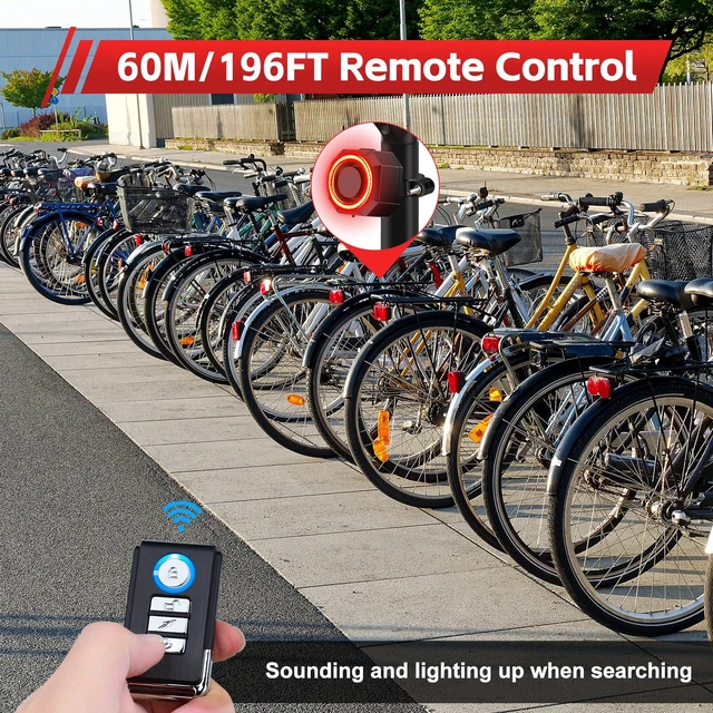 Alt view image 5 of 7 - 110dB Bike Alarm with 160 LM Rear Light, USB-C Recharge with Remote | 3 Ringtone & 3 Volume & 7 Sensitivity, 4 Lighting Mode, Auto ON/OFF Smart Brake Light, IP65 Waterproof, Anti-Theft Vibration