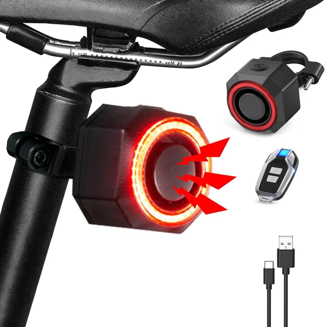Main image of 110 dB Bike Alarm with Smart Tail Light, Anti Theft Bicycle Alarm with Remote, Rear Bike Light USB Rechargeable, 4 Light Modes Bicycle Tail Lights Waterproof Cycling Brake Light