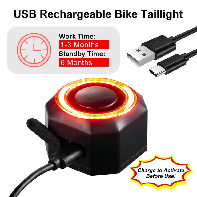 Alt view image 6 of 7 - 110 dB Bike Alarm with Smart Tail Light, Anti Theft Bicycle Alarm with Remote, Rear Bike Light USB Rechargeable, 4 Light Modes Bicycle Tail Lights Waterproof Cycling Brake Light