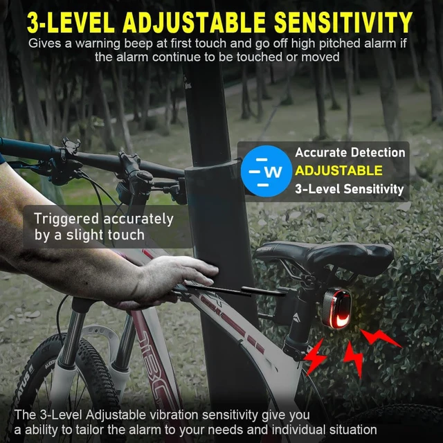 Alt view image 4 of 6 - Alarm Bike Tail Light: Wireless Remote Bicycle Rear Light USB-C Rechargeable Smart Motion Anti Theft Taillight with Loud Horn Red Led Flashing Lights Waterproof High Lumen Cycling Back Light