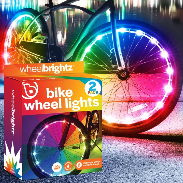 Main image of WheelBrightz RGB LED Bike Wheel Lights for Night Riding, 2-Pack | Bicycle lights for wheels, tires & spokes; bike accessories for kids & adults; kids bike lights; light-up spoke decorations