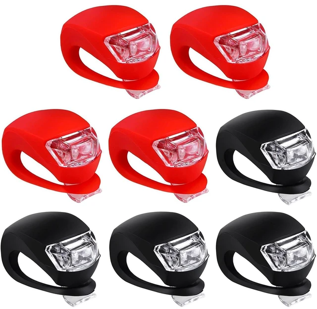 Main image of Bicycle Light Front and Rear Silicone LED Bike Light Set - Headlight and Taillight,Waterproof & Safety Road,Mountain Bike Lights,Batteries Included (4pcs Red & 4pcs Black)