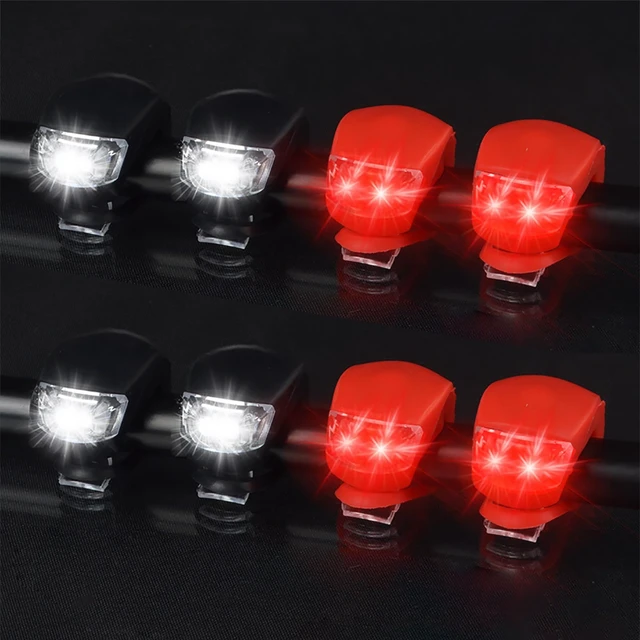 Alt view image 2 of 6 - Bicycle Light Front and Rear Silicone LED Bike Light Set - Headlight and Taillight,Waterproof & Safety Road,Mountain Bike Lights,Batteries Included (4pcs Red & 4pcs Black)