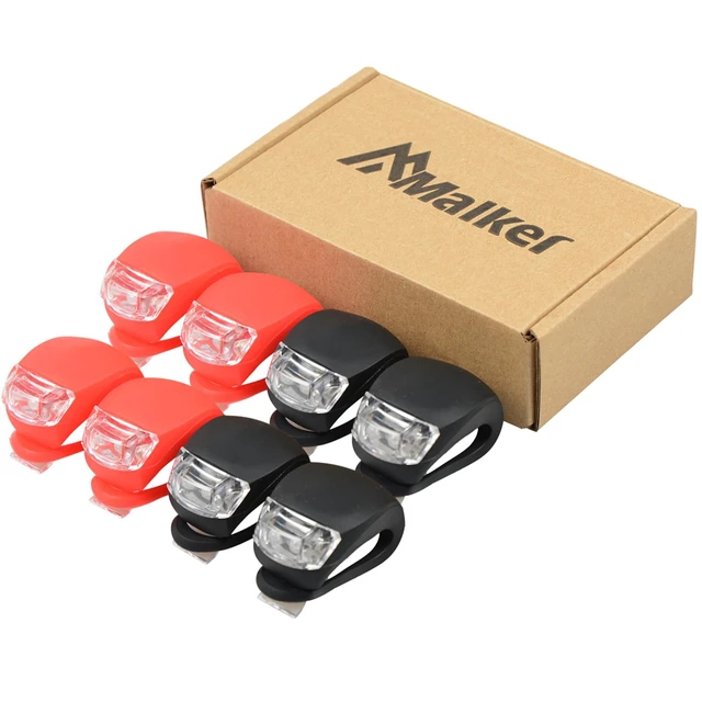 Alt view image 6 of 6 - Bicycle Light Front and Rear Silicone LED Bike Light Set - Headlight and Taillight,Waterproof & Safety Road,Mountain Bike Lights,Batteries Included (4pcs Red & 4pcs Black)