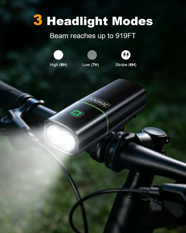 Alt view image 3 of 7 - 1200LM Bike Lights for Night Riding with 2 Ultra Bright LED, 3+5 Modes Bicycle Lights Front and Rear, IP65 Waterproof & 2600mAh Rechargeable Bike Light for Cycling Electronics