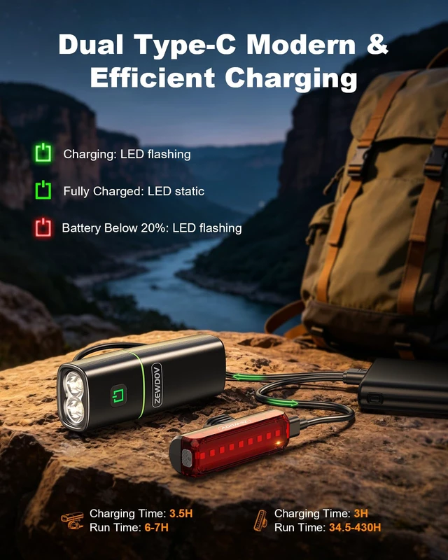 Alt view image 7 of 7 - 1200LM Bike Lights for Night Riding with 2 Ultra Bright LED, 3+5 Modes Bicycle Lights Front and Rear, IP65 Waterproof & 2600mAh Rechargeable Bike Light for Cycling Electronics