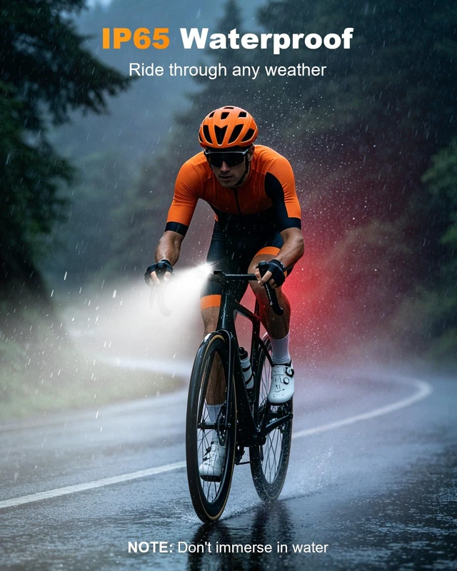 Alt view image 6 of 7 - 1200LM Bike Lights for Night Riding with 2 Ultra Bright LED, 3+5 Modes Bicycle Lights Front and Rear, IP65 Waterproof & 2600mAh Rechargeable Bike Light for Cycling Electronics