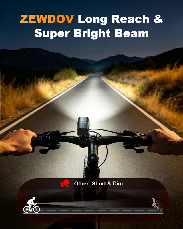 Alt view image 5 of 7 - 1200LM Bike Lights for Night Riding with 2 Ultra Bright LED, 3+5 Modes Bicycle Lights Front and Rear, IP65 Waterproof & 2600mAh Rechargeable Bike Light for Cycling Electronics