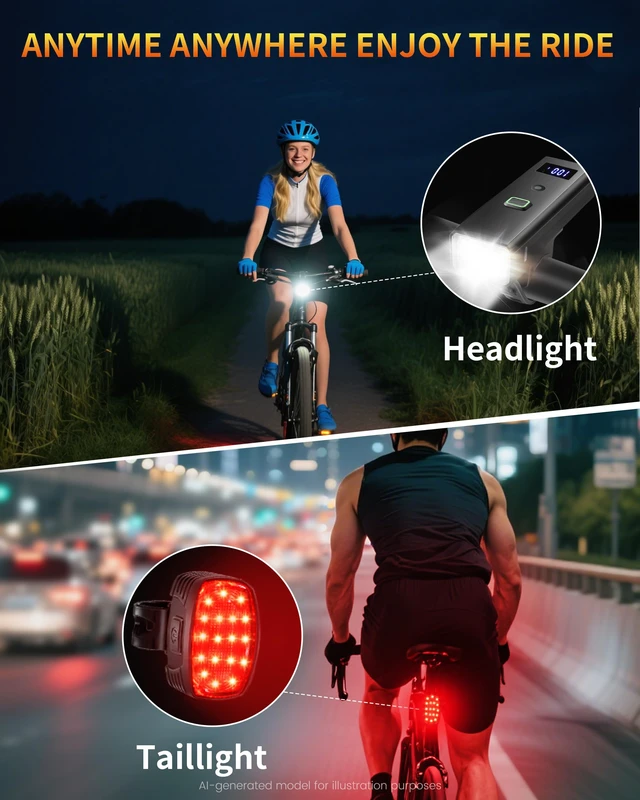Alt view image 7 of 7 - Bike Lights for Night Riding USB-C Bicycle Lights Set 4+5 Modes | Super Bright Bike Headlight and Back Tail Light, Waterproof Easy to Install for Men Women Kids Road Mountain Cycling