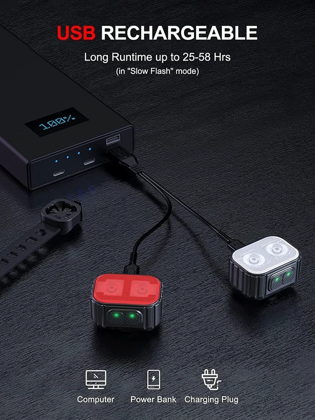 Alt view image 4 of 7 - Bike Lights Super Bright, Rechargeable Bicycle Lights Set Multiple Modes, Waterproof Bike Lights for Night Riding/Cycling Safety, Front and Back Bike Reflectors Light, Long Battery Life
