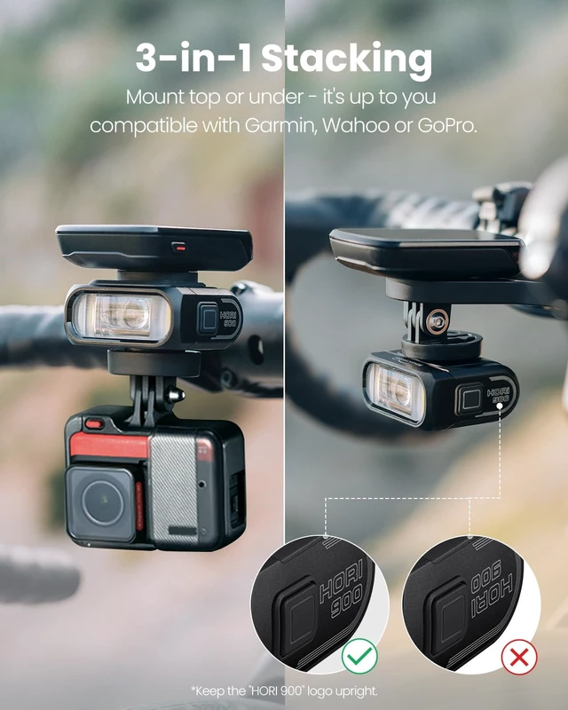 Alt view image 2 of 7 - Hori 900 Compatible with Garmin/Wahoo Bike Computer Dual Mounted Bike Light 900 Lumens Super Bright Independent DRL Fast USB-C Charging IPX6 Waterproof Rating Bicycle Headlight (Black)