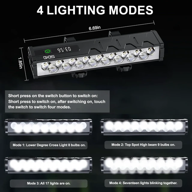 Alt view image 3 of 7 - 4800 Lumen Bike Lights, 4 Modes Bike Light for Night Riding, Rechargeable Bike Headlight, Waterproof Bicycle Light with High Beam and Low Beam, for Adult Kid Mountain Off-Road Cycling Commuting