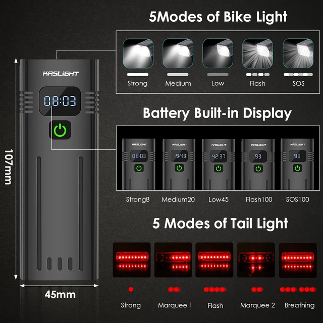 Alt view image 3 of 7 - 10000 Lumen Super Bright Bike Light 8 LEDs 5 Modes USB Rechargeable Bike Headlights 360° Rotatable Waterproof Bicycle Headlight Runtime 38+Hrs Digital Display Bike Lights for Night Riding,Taillight