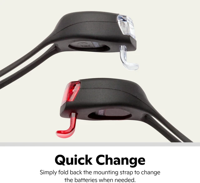 Alt view image 6 of 7 - LED Quick Wrap Bike Lights Set, Battery Powered Front Headlight and Rear/Back Tail Lights, Tool-Free Stretch-and-Hook Strap, 11 Lumen Wrap Light Set, Black