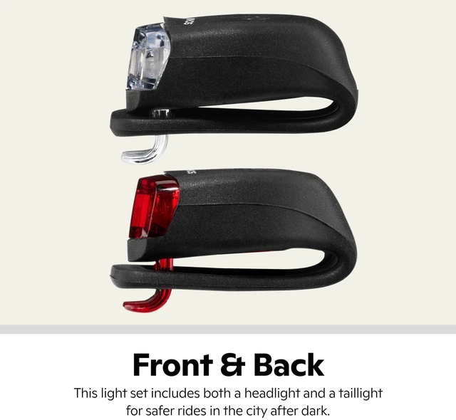 Alt view image 4 of 7 - LED Quick Wrap Bike Lights Set, Battery Powered Front Headlight and Rear/Back Tail Lights, Tool-Free Stretch-and-Hook Strap, 11 Lumen Wrap Light Set, Black