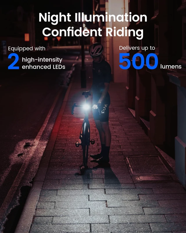 Alt view image 2 of 7 - FR1100 SE/FR500 Bike Headlight Compatible with Garmin/Wahoo Computers, 270° Wide-Angled Bicycle Front Light for Night Urban Riding & Daytime Warning, Auto On and Off, 6 Modes (FR500)