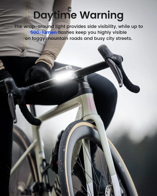Alt view image 3 of 7 - FR1100 SE/FR500 Bike Headlight Compatible with Garmin/Wahoo Computers, 270° Wide-Angled Bicycle Front Light for Night Urban Riding & Daytime Warning, Auto On and Off, 6 Modes (FR500)