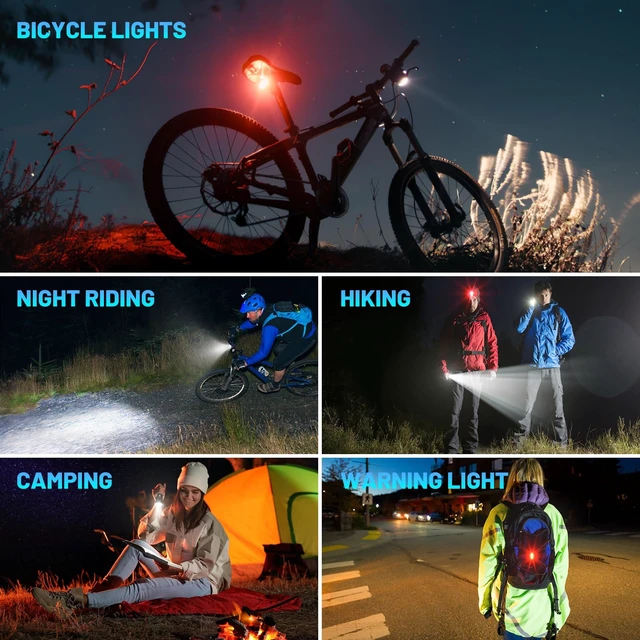 Alt view image 7 of 7 - Bike Lights, Rechargeable Bicycle Light for Night Riding, Bike Front Headlight and Back Taillight with 4+5 Light Modes, Waterproof Bike Light Set for Mountain Road & Commuter Cycling