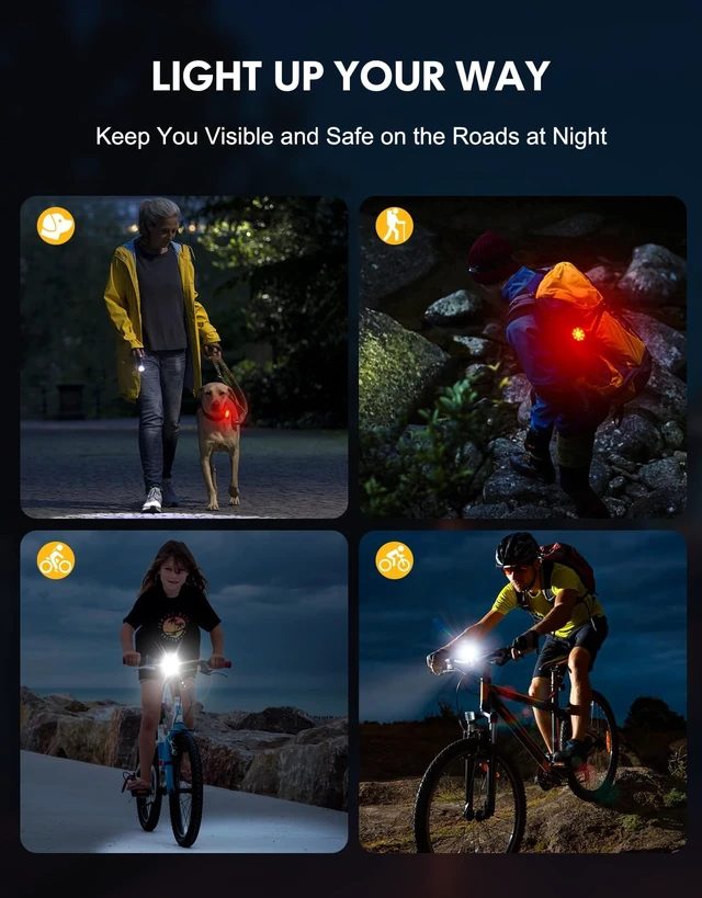 Alt view image 7 of 7 - Bike Lights Super Bright, Rechargeable Bicycle Lights Set Multiple Modes, Waterproof Bike Lights for Night Riding/Cycling Safety, Front and Back Bike Reflectors Light, Long Battery Life