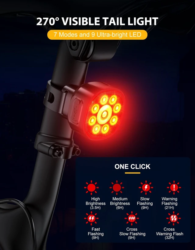 Alt view image 3 of 7 - 1000 Lumens Super Bright Bike Lights for Night Riding, 8+7 Modes Sturdy Aluminum Alloy Bicycle Lights Front and Rear, IP65 Waterproof & Rechargeable 9 LED Bike Headlight for Cycling Electronics