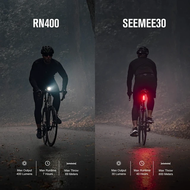 Alt view image 2 of 7 - RN 400 LED Bike 400 Lumens Headlight and Seemee 30 C 30 Lm Bicycle Taillight Set, Rechargeable Type-C Waterproof Bike Light Set, Easy to Install for Road Urban Cyclists and Night Riding