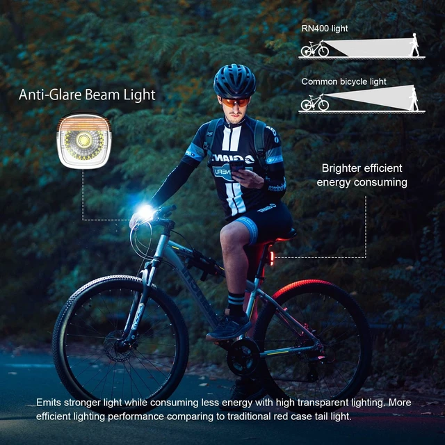 Alt view image 4 of 7 - RN 400 LED Bike 400 Lumens Headlight and Seemee 30 C 30 Lm Bicycle Taillight Set, Rechargeable Type-C Waterproof Bike Light Set, Easy to Install for Road Urban Cyclists and Night Riding