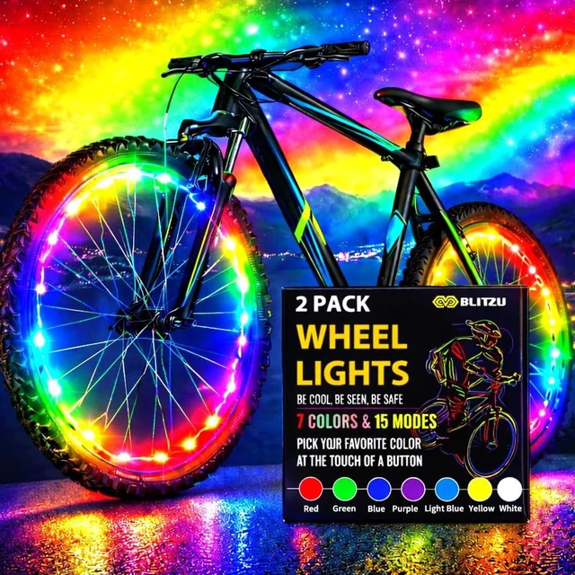 Main image of Bike Wheel Lights 2-Pack, 7 Color Bicycle Spoke LED for Night Riding
