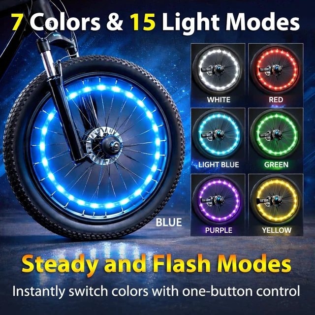 Alt view image 2 of 7 - Bike Wheel Lights 2-Pack, 7 Color Bicycle Spoke LED for Night Riding
