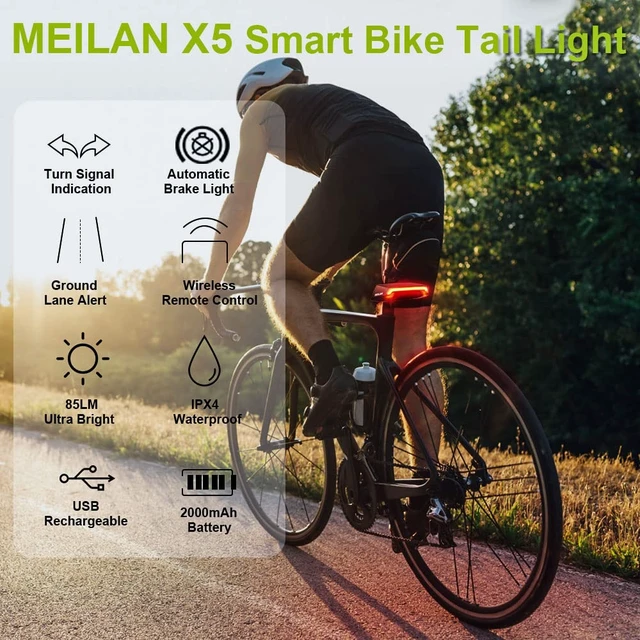 Alt view image 2 of 7 - X5 Wireless Remote Control Smart Bike TailLight Rear Light Automatic Brake Light with Turn Signal Light USB Rechargeable Safety Flashing light Fits on Any Road Bicycle