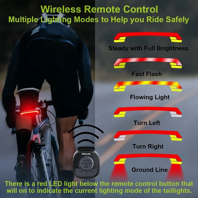 Alt view image 3 of 7 - X5 Wireless Remote Control Smart Bike TailLight Rear Light Automatic Brake Light with Turn Signal Light USB Rechargeable Safety Flashing light Fits on Any Road Bicycle