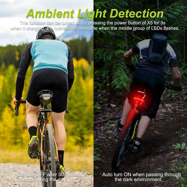 Alt view image 5 of 7 - X5 Wireless Remote Control Smart Bike TailLight Rear Light Automatic Brake Light with Turn Signal Light USB Rechargeable Safety Flashing light Fits on Any Road Bicycle