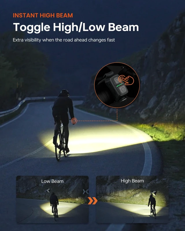 Alt view image 4 of 7 - EVO 1700 PRO 1700-Lumen Front Bike Light, Anti-Glare Beam | Magnetic Quick Mount, Garmin Wahoo Compatible, 205m throw, USB-C, IPX6 waterproof, FTR Remote for Road Gravel MTB & Commuter