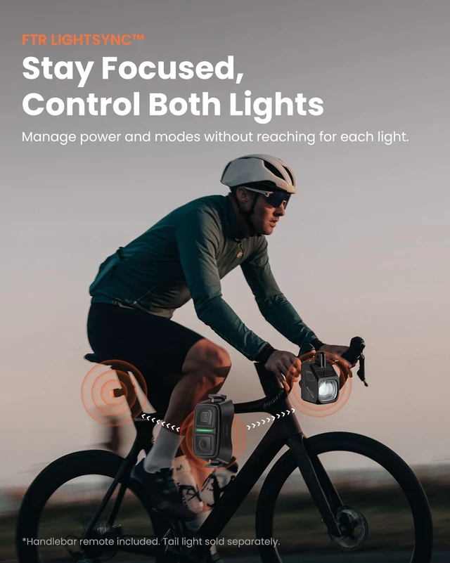 Alt view image 6 of 7 - EVO 1700 PRO 1700-Lumen Front Bike Light, Anti-Glare Beam | Magnetic Quick Mount, Garmin Wahoo Compatible, 205m throw, USB-C, IPX6 waterproof, FTR Remote for Road Gravel MTB & Commuter