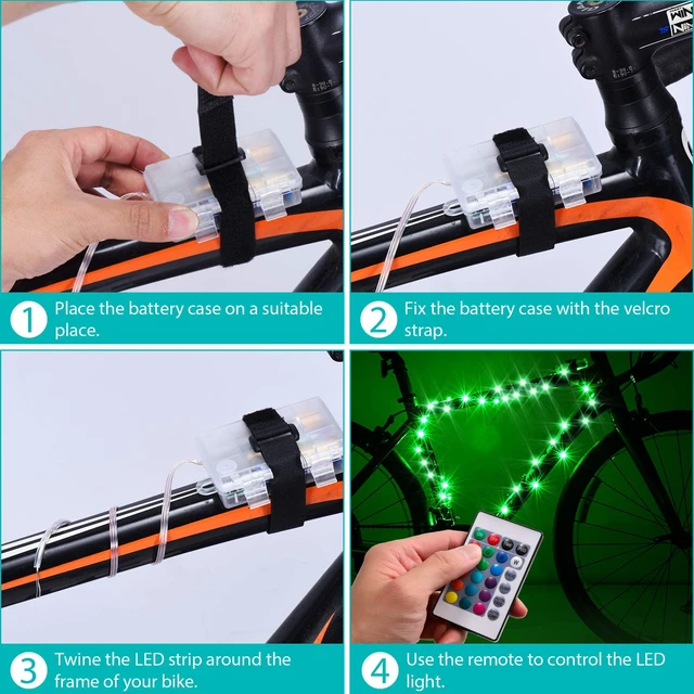 Alt view image 2 of 7 - LED Bike Frame Light, Waterproof Bicycle Accessories | Remote Control Bicycle Frame Lights, 16 Color Changing, Waterproof Night Riding, 1 Tire Multicolor, Good Gift for Kids