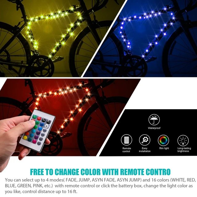 Alt view image 4 of 7 - LED Bike Frame Light, Waterproof Bicycle Accessories | Remote Control Bicycle Frame Lights, 16 Color Changing, Waterproof Night Riding, 1 Tire Multicolor, Good Gift for Kids