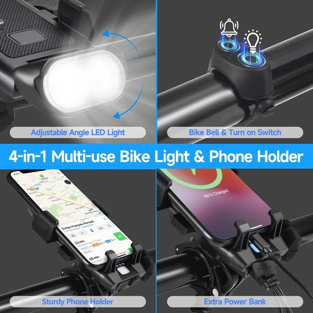 Alt view image 3 of 7 - USB Rechargeable Bike Phone Mount LED Bike Headlight with Power Bank 3 Modes Easy to Install Rainproof Cycling Front Lamp Fits All Bicycles Power Bank and Phone Holder