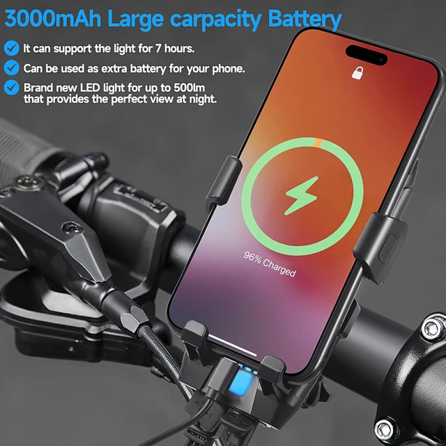 Alt view image 4 of 7 - USB Rechargeable Bike Phone Mount LED Bike Headlight with Power Bank 3 Modes Easy to Install Rainproof Cycling Front Lamp Fits All Bicycles Power Bank and Phone Holder
