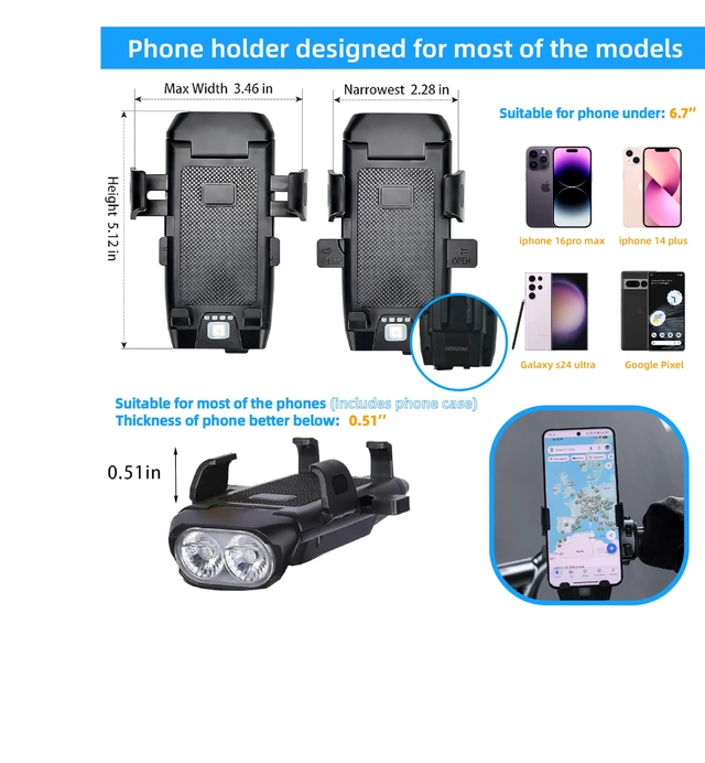 Alt view image 2 of 7 - USB Rechargeable Bike Phone Mount LED Bike Headlight with Power Bank 3 Modes Easy to Install Rainproof Cycling Front Lamp Fits All Bicycles Power Bank and Phone Holder