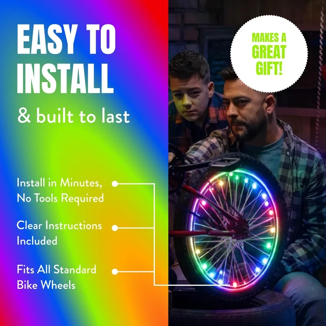 Alt view image 5 of 6 - LED Bike Wheel Lights with Batteries Included, Get 100% Brighter and Visible from All Angles for Ultimate Safety & Style (1 Tire Pack, Multicolor)