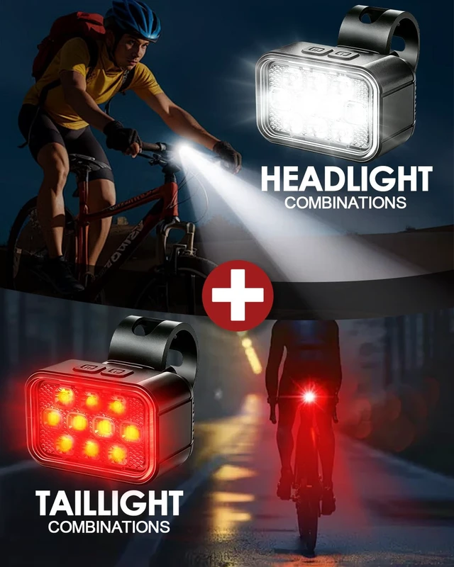 Alt view image 2 of 7 - 2026 Upgraded 10 LED Bike Light, 8+9 Modes USB Rechargeable Bicycle Light, High Lumens Super Bright Bike Headlight & Taillight Set, Waterproof Safety Bike Frontlight & Rearlight for Road
