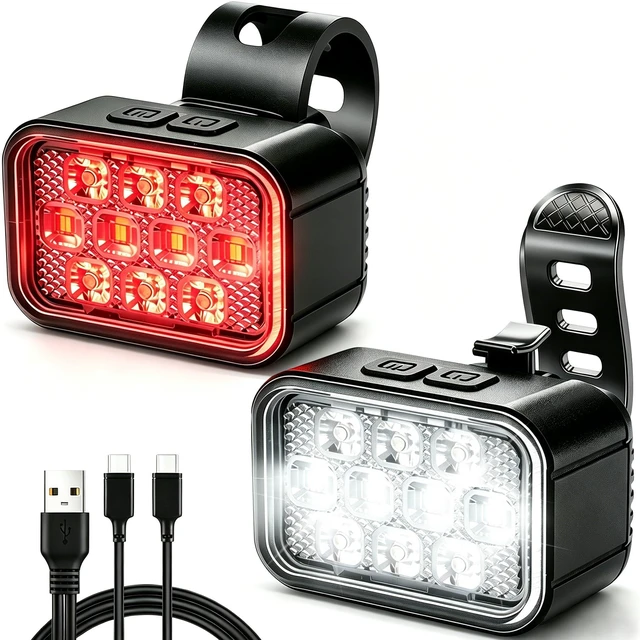 Main image of 2026 Upgraded 10 LED Bike Light, 8+9 Modes USB Rechargeable Bicycle Light, High Lumens Super Bright Bike Headlight & Taillight Set, Waterproof Safety Bike Frontlight & Rearlight for Road