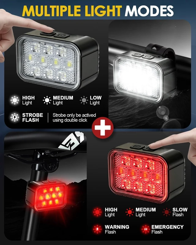 Alt view image 5 of 7 - 2026 Upgraded 10 LED Bike Light, 8+9 Modes USB Rechargeable Bicycle Light, High Lumens Super Bright Bike Headlight & Taillight Set, Waterproof Safety Bike Frontlight & Rearlight for Road