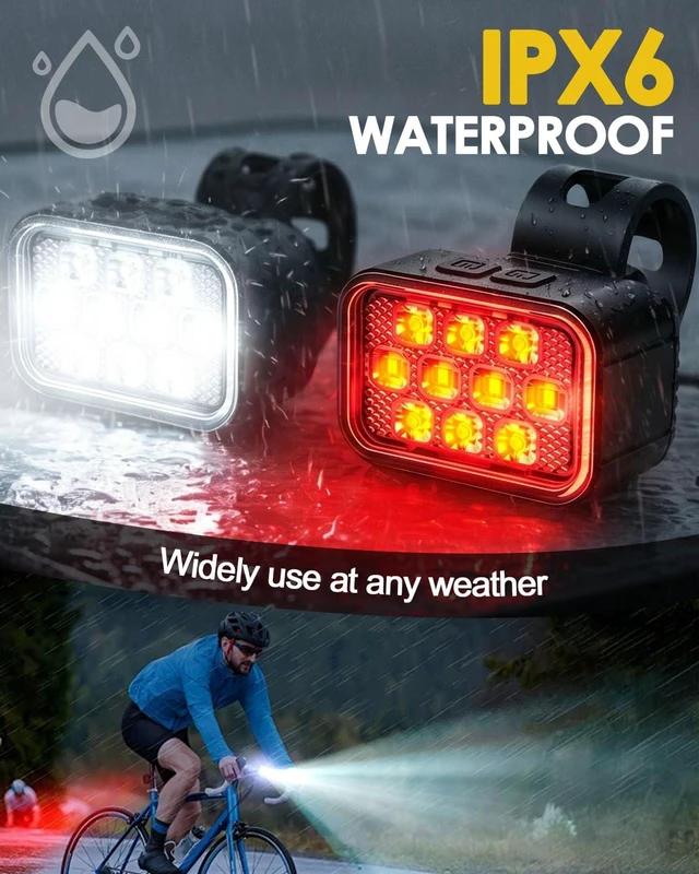 Alt view image 7 of 7 - 2026 Upgraded 10 LED Bike Light, 8+9 Modes USB Rechargeable Bicycle Light, High Lumens Super Bright Bike Headlight & Taillight Set, Waterproof Safety Bike Frontlight & Rearlight for Road