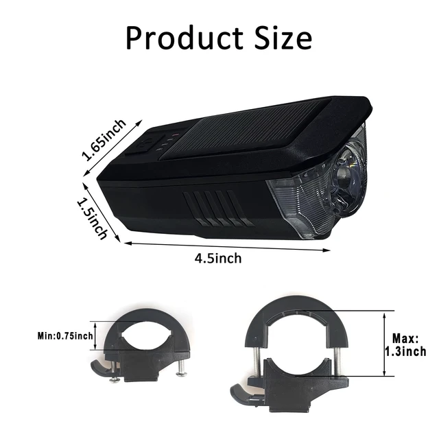 Alt view image 2 of 7 - Bike Light, USB Rechargeable Headlight, IPX4 Waterproof, 3 Modes | Solar Powered LED Bicycle Lights Front for Kid Women Men Road Cycling Safety